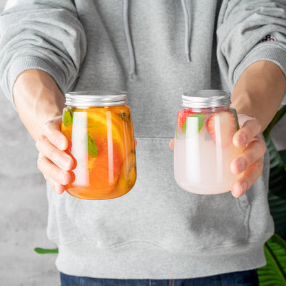 Bottle Tek 17 oz Clear Plastic Candy Jar / Juice Bottle - with Aluminum Lid - 3 1/4" x 3 1/4" x 4 1/2" - 100 count box