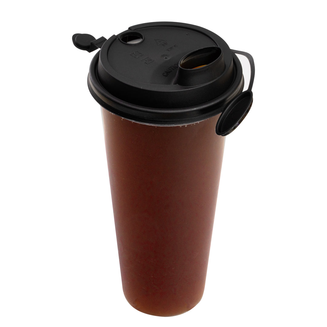 Bev Tek Black Plastic 2-in-1 Straw or Sippy Cup Lid - with Two Plugs, Fits 12, 16 and 24 oz - 25 count box