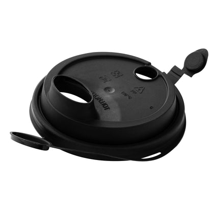 Bev Tek Black Plastic 2-in-1 Straw or Sippy Cup Lid - with Two Plugs, Fits 12, 16 and 24 oz - 25 count box