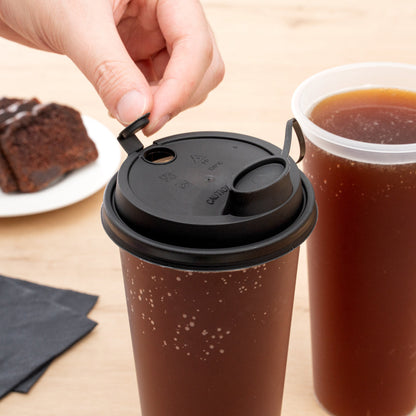 Bev Tek Black Plastic 2-in-1 Straw or Sippy Cup Lid - with Two Plugs, Fits 12, 16 and 24 oz - 25 count box