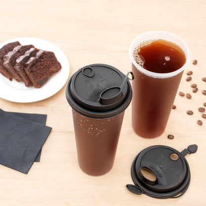 Bev Tek Black Plastic 2-in-1 Straw or Sippy Cup Lid - with Two Plugs, Fits 12, 16 and 24 oz - 25 count box
