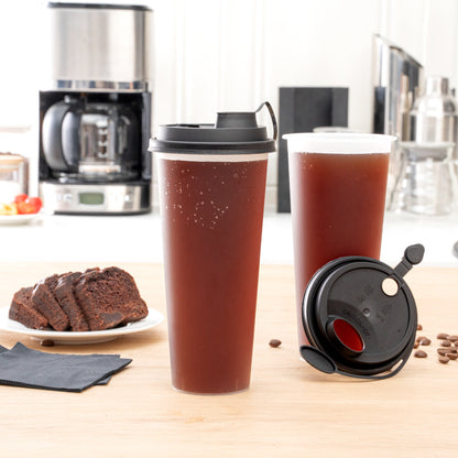 Bev Tek Black Plastic 2-in-1 Straw or Sippy Cup Lid - with Two Plugs, Fits 12, 16 and 24 oz - 25 count box