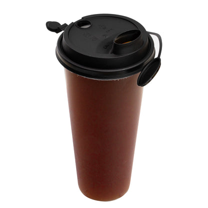 Bev Tek Black Plastic 2-in-1 Straw or Sippy Cup Lid - with Two Plugs, Fits 12, 16 and 24 oz - 500 count box