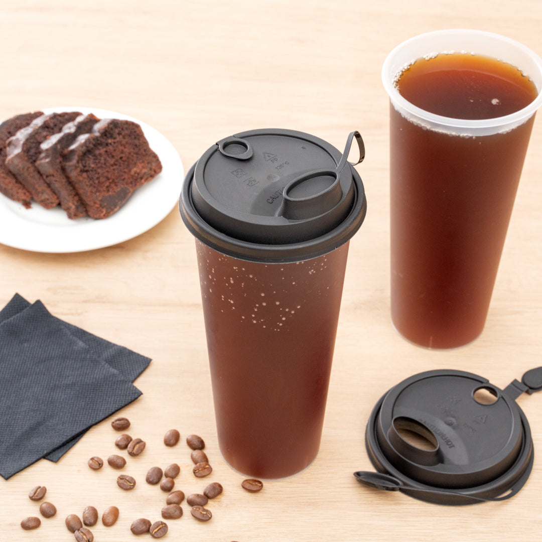 Bev Tek Black Plastic 2-in-1 Straw or Sippy Cup Lid - with Two Plugs, Fits 12, 16 and 24 oz - 500 count box