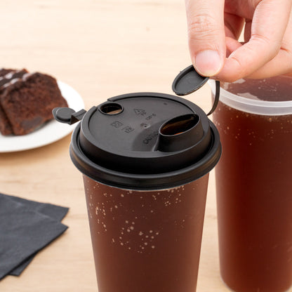 Bev Tek Black Plastic 2-in-1 Straw or Sippy Cup Lid - with Two Plugs, Fits 12, 16 and 24 oz - 500 count box