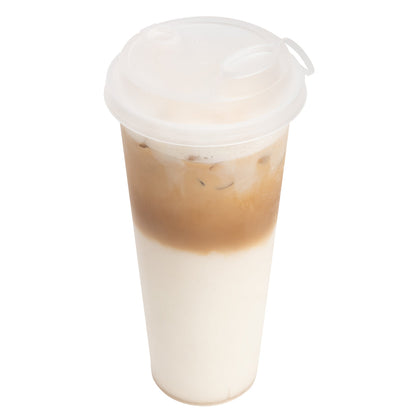Bev Tek Clear Plastic 2-in-1 Straw or Sippy Cup Lid - with Two Plugs, Fits 12, 16 and 24 oz - 25 count box