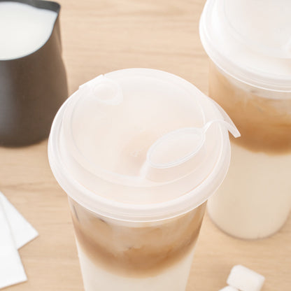 Bev Tek Clear Plastic 2-in-1 Straw or Sippy Cup Lid - with Two Plugs, Fits 12, 16 and 24 oz - 25 count box