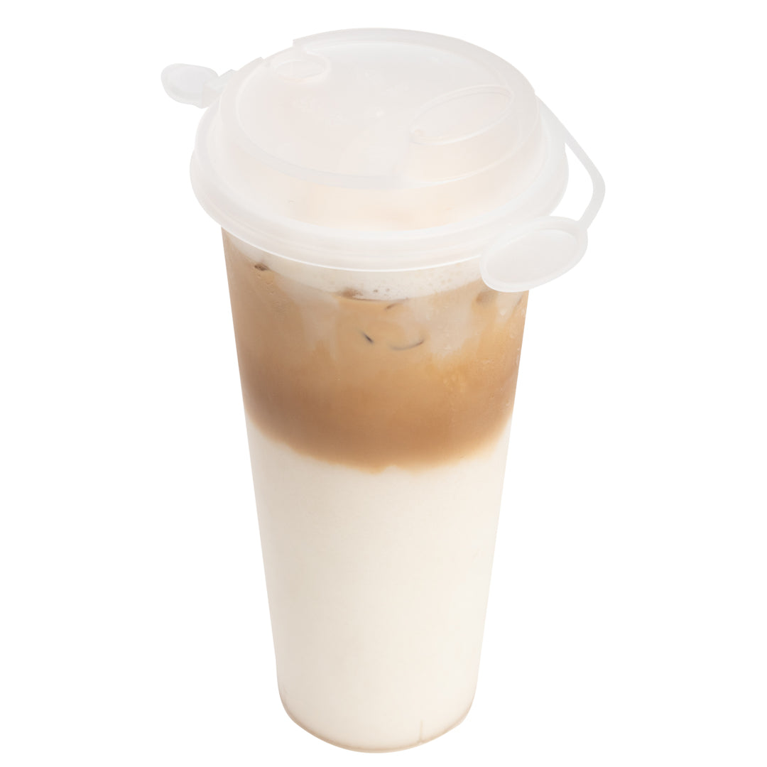 Bev Tek Clear Plastic 2-in-1 Straw or Sippy Cup Lid - with Two Plugs, Fits 12, 16 and 24 oz - 25 count box