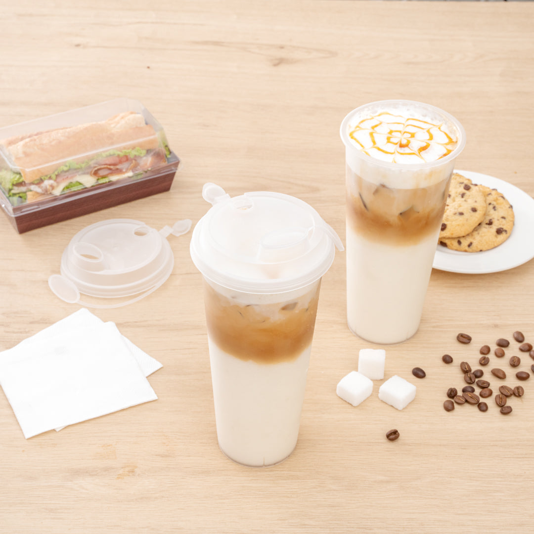 Bev Tek Clear Plastic 2-in-1 Straw or Sippy Cup Lid - with Two Plugs, Fits 12, 16 and 24 oz - 25 count box