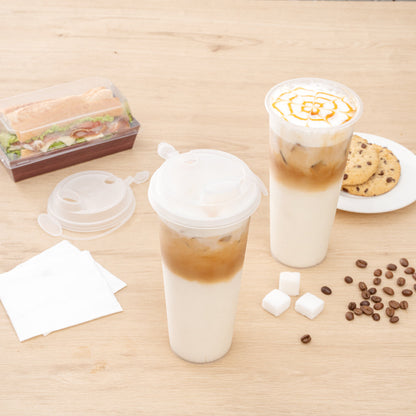Bev Tek Clear Plastic 2-in-1 Straw or Sippy Cup Lid - with Two Plugs, Fits 12, 16 and 24 oz - 25 count box