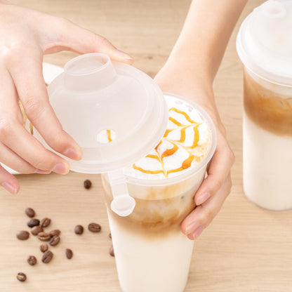 Bev Tek Clear Plastic 2-in-1 Straw or Sippy Cup Lid - with Two Plugs, Fits 12, 16 and 24 oz - 25 count box
