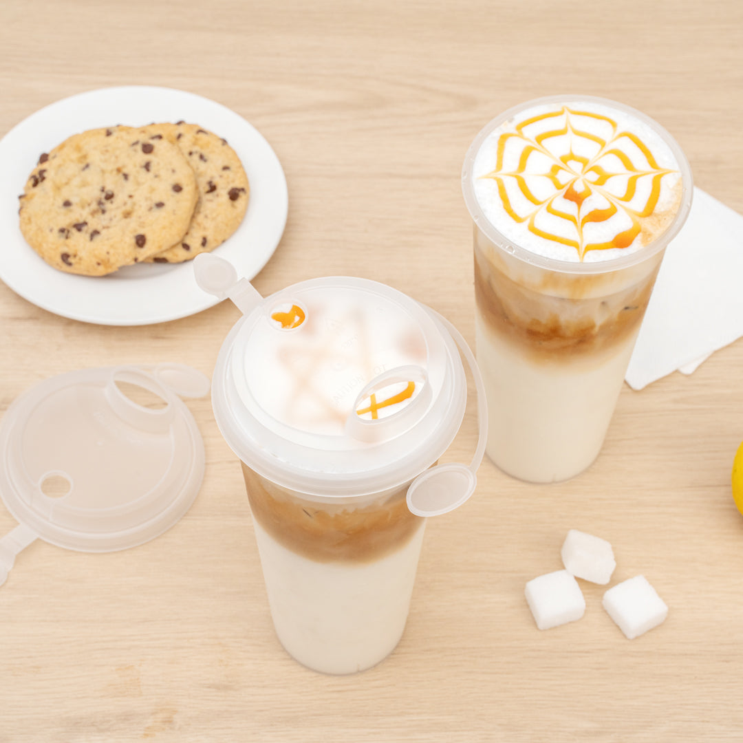 Bev Tek Clear Plastic 2-in-1 Straw or Sippy Cup Lid - with Two Plugs, Fits 12, 16 and 24 oz - 25 count box