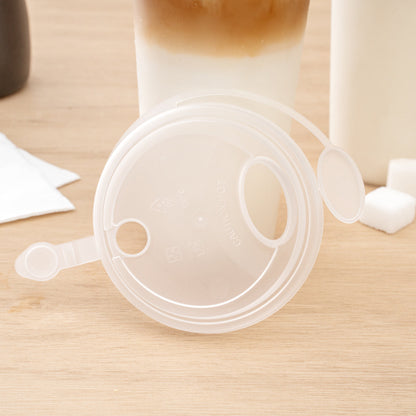 Bev Tek Clear Plastic 2-in-1 Straw or Sippy Cup Lid - with Two Plugs, Fits 12, 16 and 24 oz - 25 count box