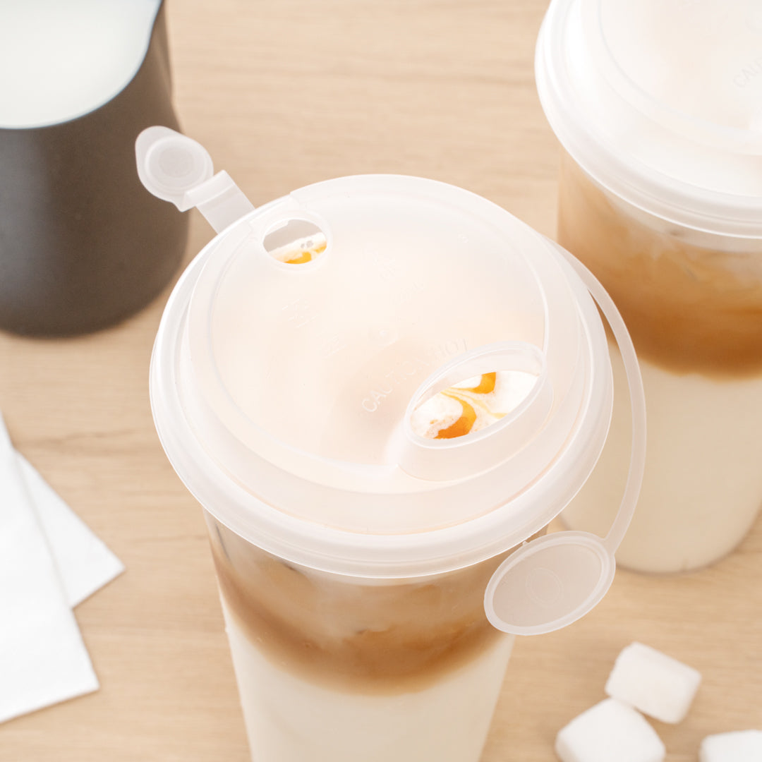 Bev Tek Clear Plastic 2-in-1 Straw or Sippy Cup Lid - with Two Plugs, Fits 12, 16 and 24 oz - 25 count box