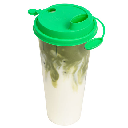 Bev Tek Green Plastic 2-in-1 Straw or Sippy Cup Lid - with Two Plugs, Fits 12, 16 and 24 oz - 25 count box