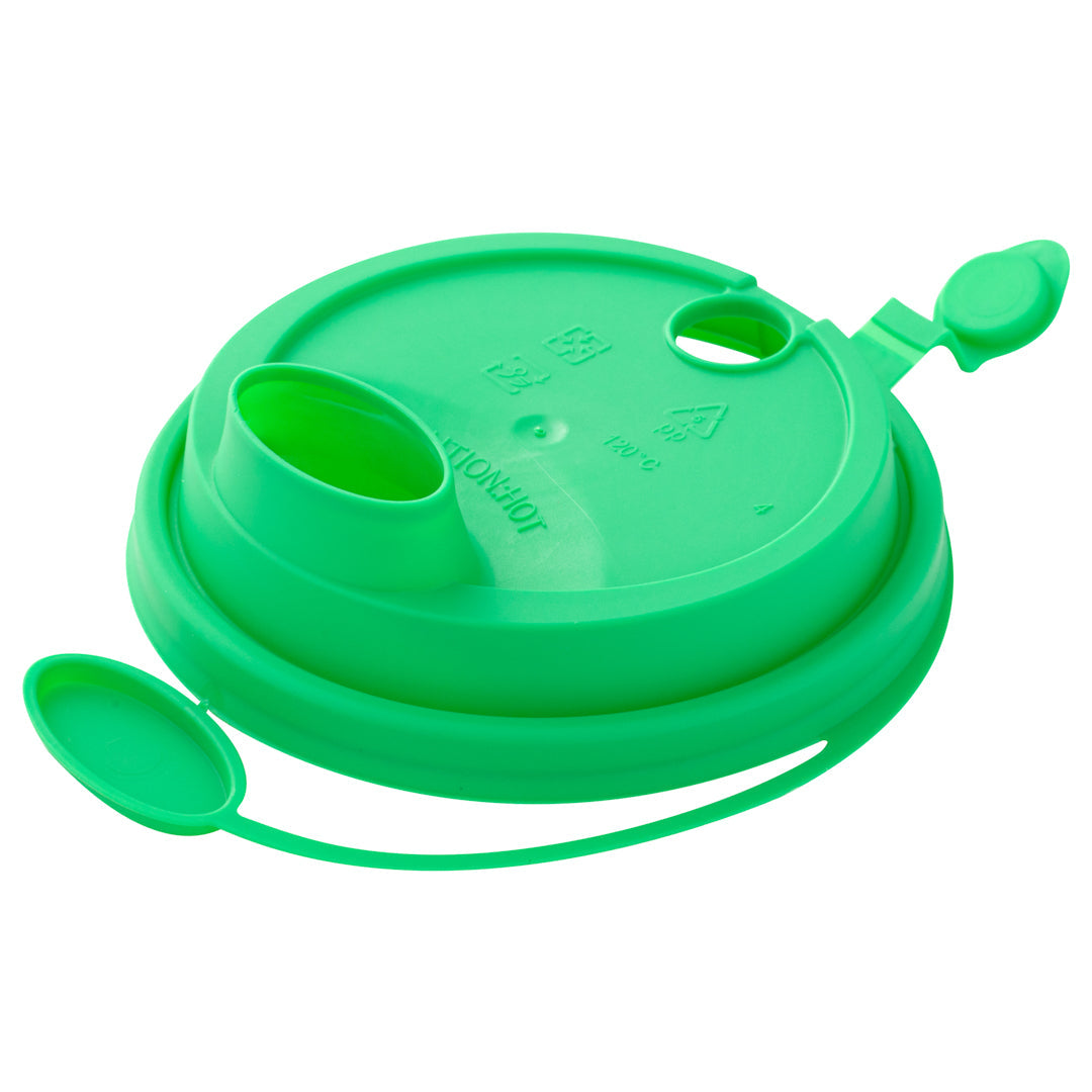 Bev Tek Green Plastic 2-in-1 Straw or Sippy Cup Lid - with Two Plugs, Fits 12, 16 and 24 oz - 25 count box