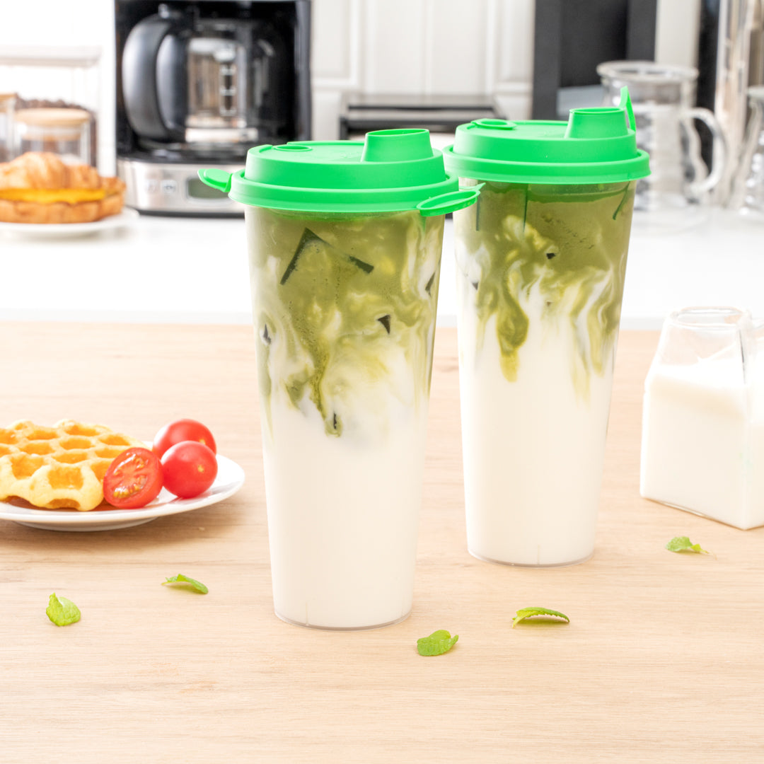 Bev Tek Green Plastic 2-in-1 Straw or Sippy Cup Lid - with Two Plugs, Fits 12, 16 and 24 oz - 25 count box