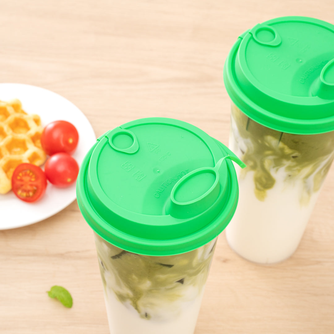 Bev Tek Green Plastic 2-in-1 Straw or Sippy Cup Lid - with Two Plugs, Fits 12, 16 and 24 oz - 500 count box