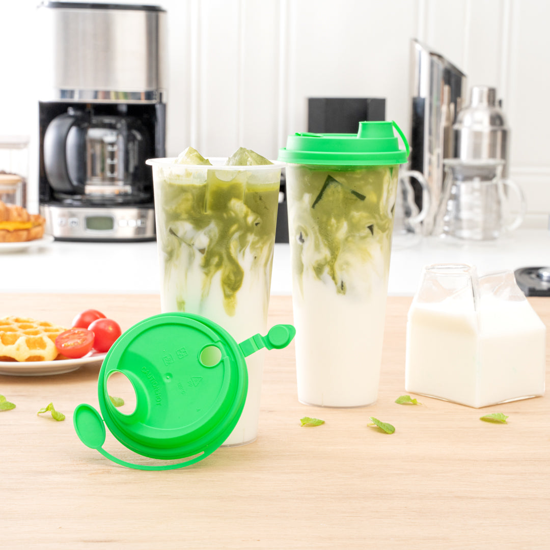 Bev Tek Green Plastic 2-in-1 Straw or Sippy Cup Lid - with Two Plugs, Fits 12, 16 and 24 oz - 500 count box