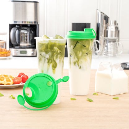 Bev Tek Green Plastic 2-in-1 Straw or Sippy Cup Lid - with Two Plugs, Fits 12, 16 and 24 oz - 500 count box