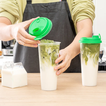 Bev Tek Green Plastic 2-in-1 Straw or Sippy Cup Lid - with Two Plugs, Fits 12, 16 and 24 oz - 500 count box