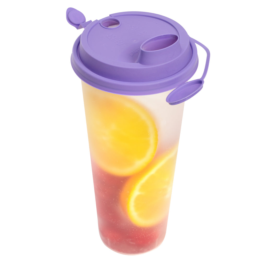 Bev Tek Purple Plastic 2-in-1 Straw or Sippy Cup Lid - with Two Plugs, Fits 12, 16 and 24 oz - 25 count box