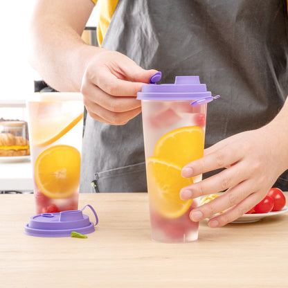 Bev Tek Purple Plastic 2-in-1 Straw or Sippy Cup Lid - with Two Plugs, Fits 12, 16 and 24 oz - 25 count box
