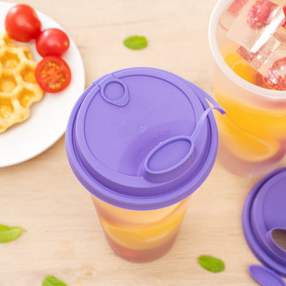 Bev Tek Purple Plastic 2-in-1 Straw or Sippy Cup Lid - with Two Plugs, Fits 12, 16 and 24 oz - 500 count box