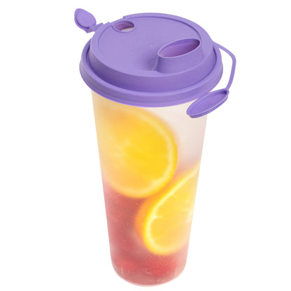 Bev Tek Purple Plastic 2-in-1 Straw or Sippy Cup Lid - with Two Plugs, Fits 12, 16 and 24 oz - 500 count box