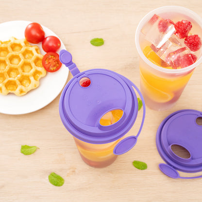Bev Tek Purple Plastic 2-in-1 Straw or Sippy Cup Lid - with Two Plugs, Fits 12, 16 and 24 oz - 500 count box