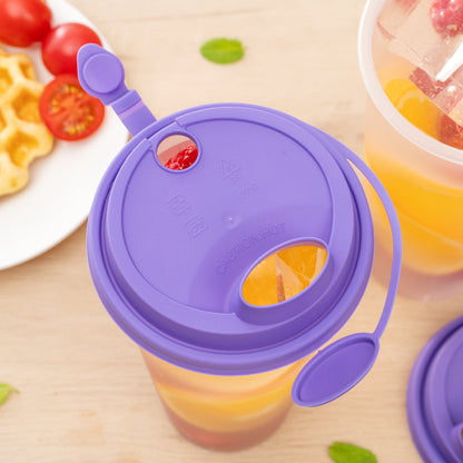 Bev Tek Purple Plastic 2-in-1 Straw or Sippy Cup Lid - with Two Plugs, Fits 12, 16 and 24 oz - 500 count box