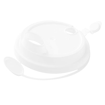Bev Tek White Plastic 2-in-1 Straw or Sippy Cup Lid - with Two Plugs, Fits 12, 16 and 24 oz - 25 count box