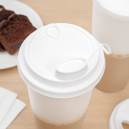 Bev Tek White Plastic 2-in-1 Straw or Sippy Cup Lid - with Two Plugs, Fits 12, 16 and 24 oz - 500 count box