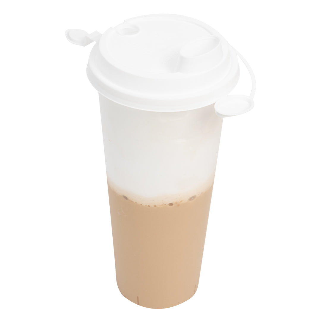 Bev Tek White Plastic 2-in-1 Straw or Sippy Cup Lid - with Two Plugs, Fits 12, 16 and 24 oz - 500 count box