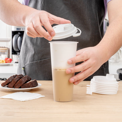 Bev Tek White Plastic 2-in-1 Straw or Sippy Cup Lid - with Two Plugs, Fits 12, 16 and 24 oz - 500 count box
