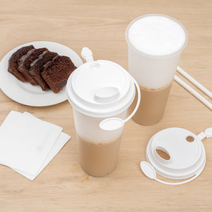 Bev Tek White Plastic 2-in-1 Straw or Sippy Cup Lid - with Two Plugs, Fits 12, 16 and 24 oz - 500 count box