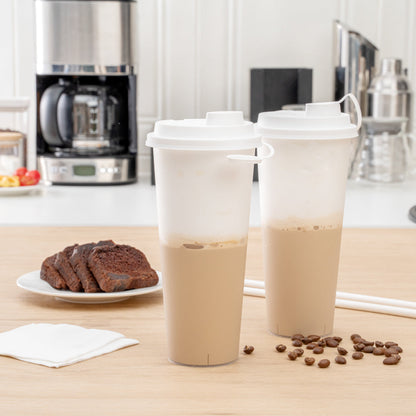 Bev Tek White Plastic 2-in-1 Straw or Sippy Cup Lid - with Two Plugs, Fits 12, 16 and 24 oz - 500 count box