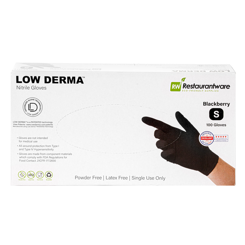 Low Derma Blackberry Small Nitrile Gloves - Hypoallergenic, Non-Sterile, Powder-Free - 1000 count box