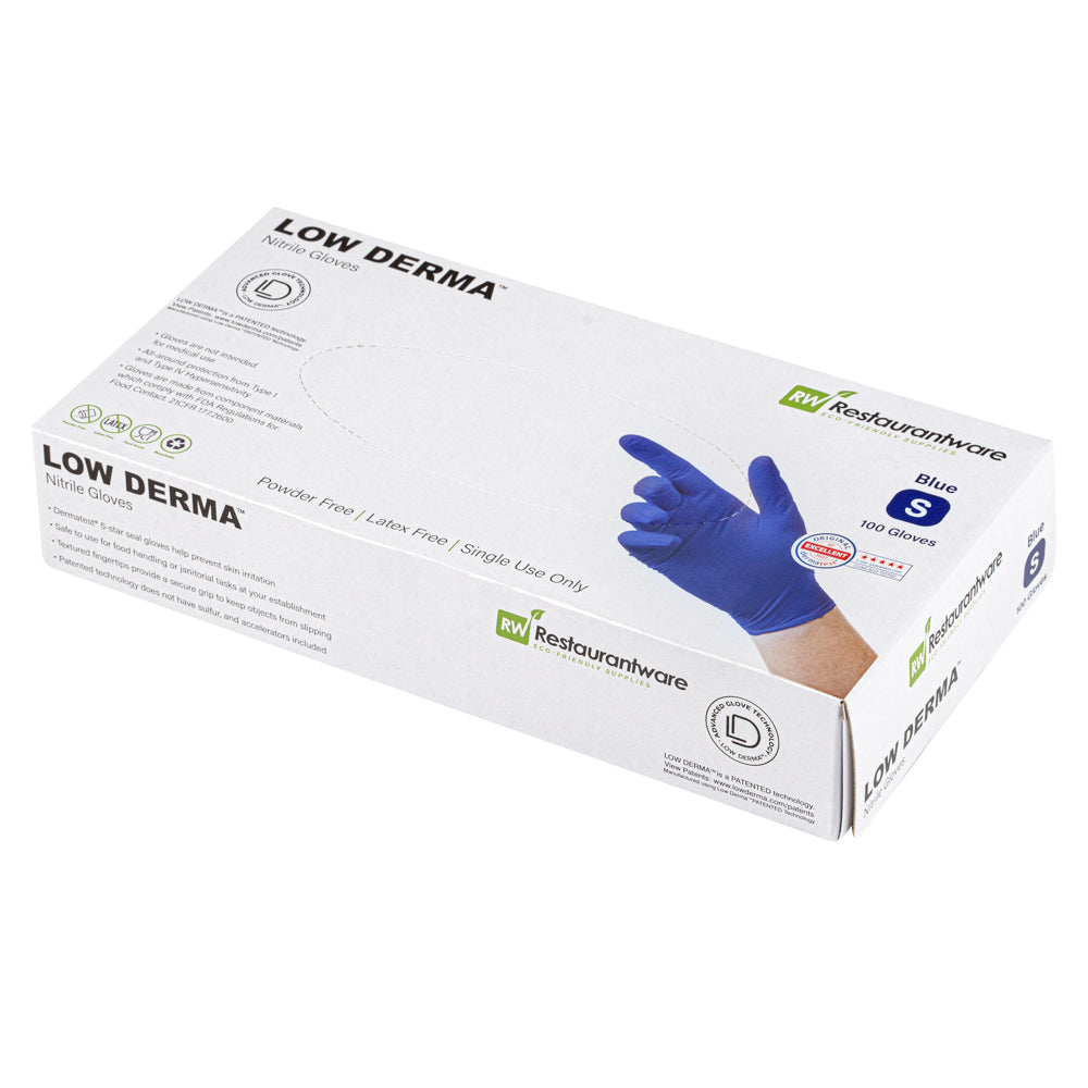 Low Derma Blue Small Nitrile Gloves - Hypoallergenic, Non-Sterile, Powder-Free - 1000 count box