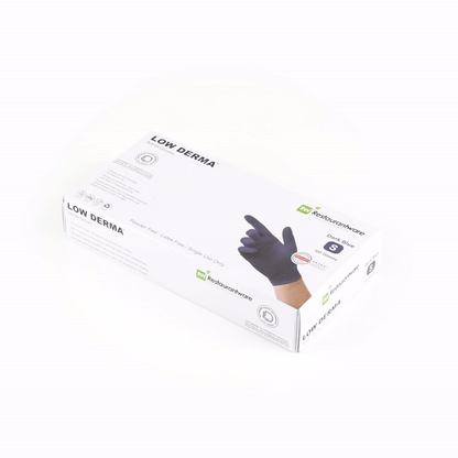 Low Derma Dark Blue Small Nitrile Gloves - Hypoallergenic, Non-Sterile, Powder-Free - 100 count box