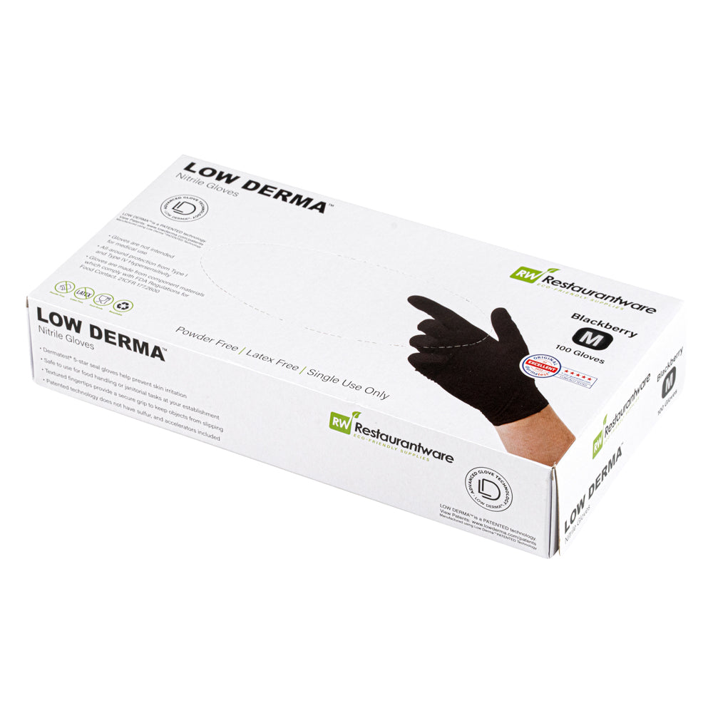 Low Derma Blackberry Medium Nitrile Gloves - Hypoallergenic, Non-Sterile, Powder-Free - 1000 count box