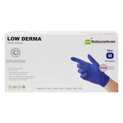 Low Derma Blue Medium Nitrile Gloves - Hypoallergenic, Non-Sterile, Powder-Free - 1000 count box