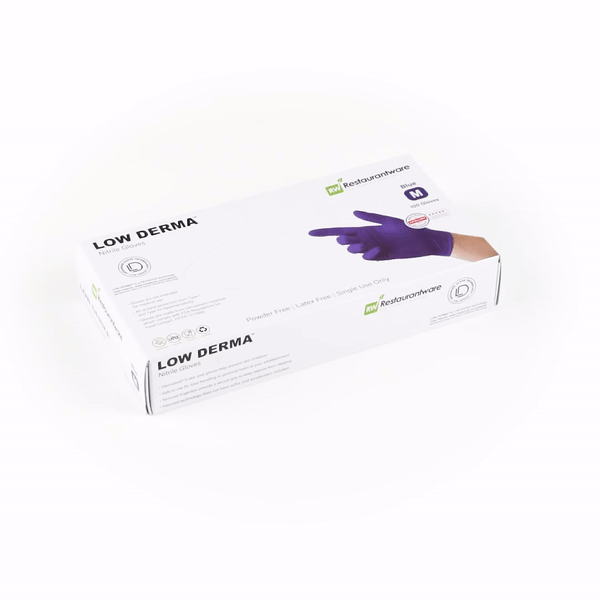 Low Derma Blue Medium Nitrile Gloves - Hypoallergenic, Non-Sterile, Powder-Free - 100 count box