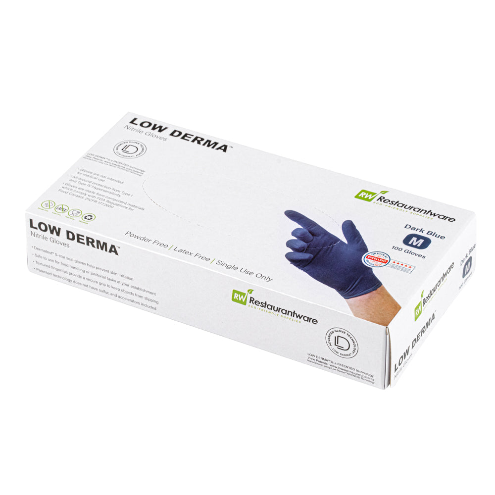 Low Derma Dark Blue Medium Nitrile Gloves - Hypoallergenic, Non-Sterile, Powder-Free - 100 count box
