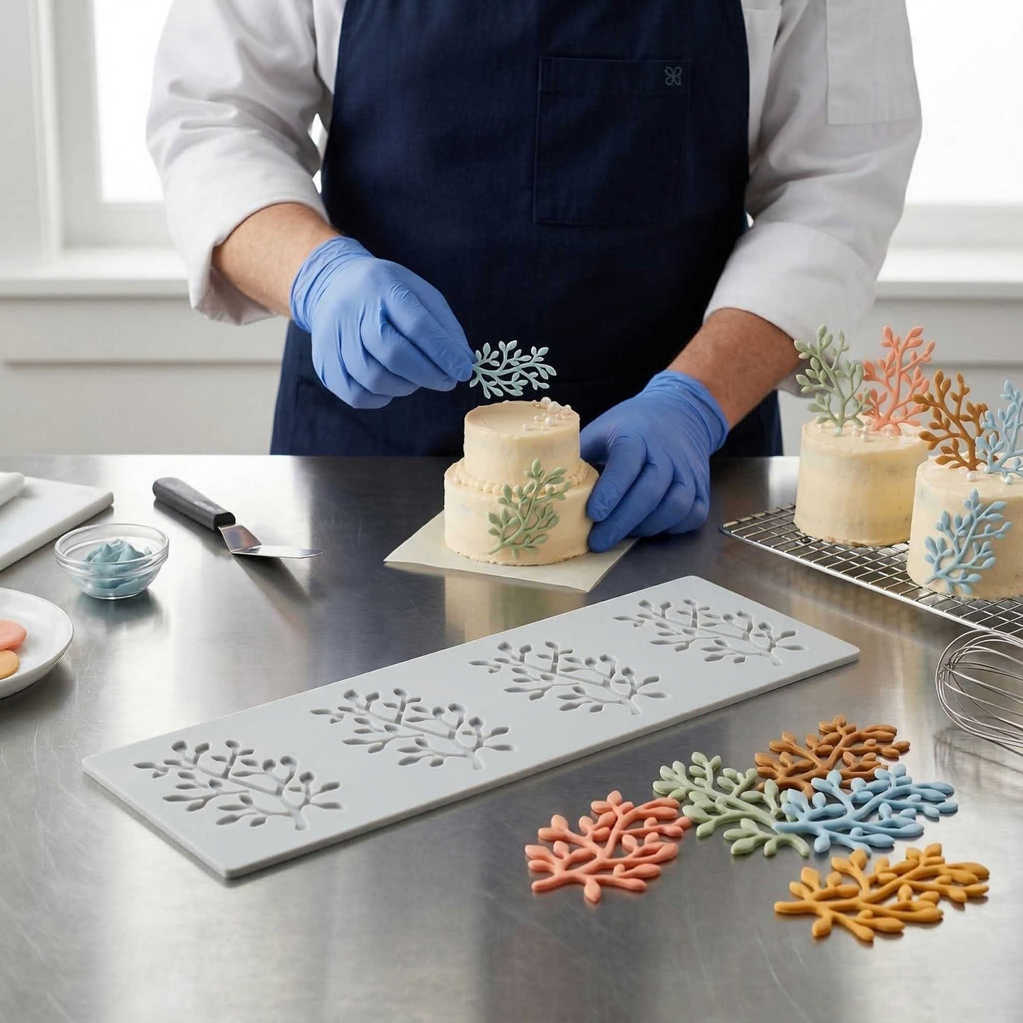 Pastry Tek Gray Silicone Branch with Leaves Fondant Impression Mat - 1 count box