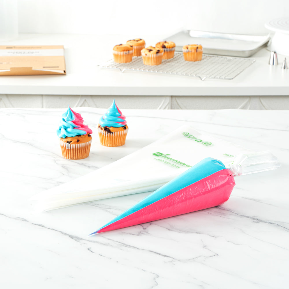 Pastry Tek Clear Plastic Pastry Piping Bag - Dual Color - 18" - 100 count box
