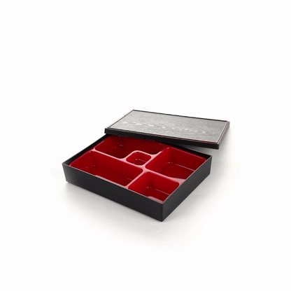 Bento Tek Rectangle Black and Red Small Japanese Style Bento Box - 5 Compartments - 10 3/4" x 8 1/4" x 2 1/4" - 1 count box