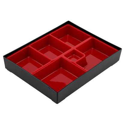 Bento Tek Rectangle Black and Red Large Japanese Style Bento Box - 6 Compartments - 12 1/4" x 9 3/4" x 2 1/4" - 1 count box