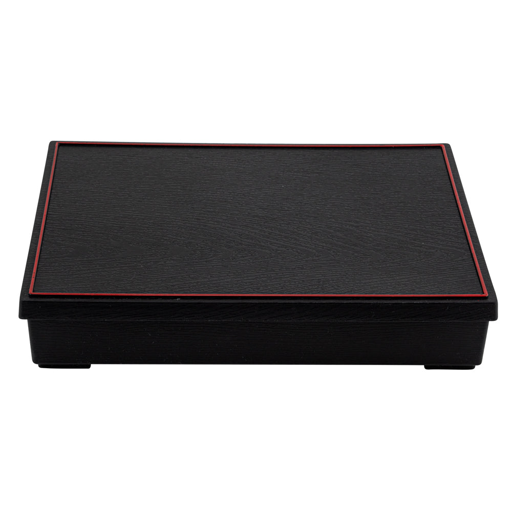 Bento Tek Rectangle Black and Red Large Japanese Style Bento Box - 6 Compartments, with Bowl - 12 1/4" x 9 3/4" x 2 1/4" - 1 count box