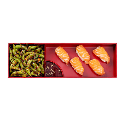 Bento Tek Black and Red Japanese Style Bento Tray - 2 Compartments - 14" x 4 3/4" x 1 3/4" - 1 count box